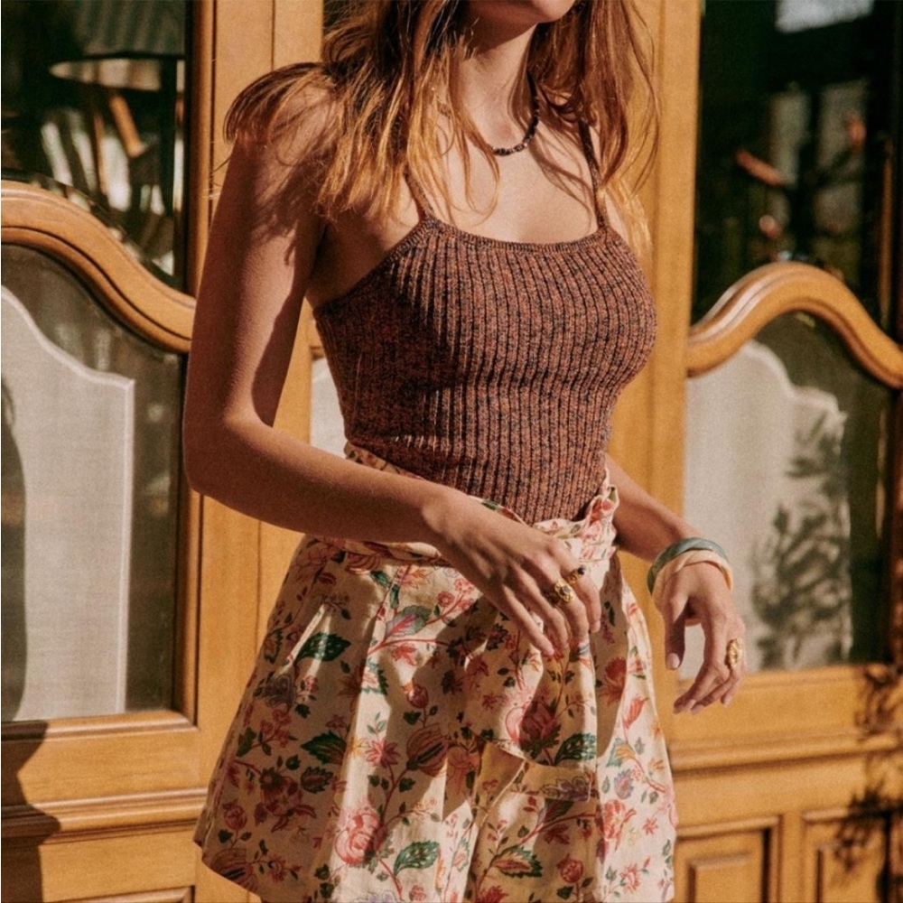 Sezane Brown Heathered Ribbed Knit Camisole